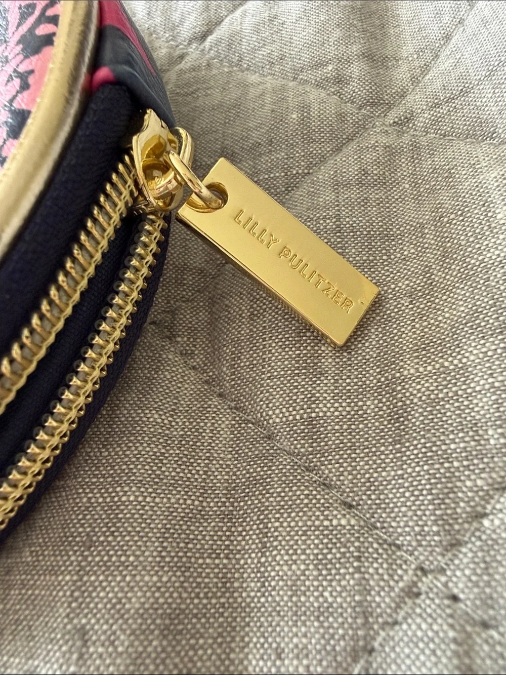 Lilly Pulitzer Navy and Hot Pink Round Floral Coin Case